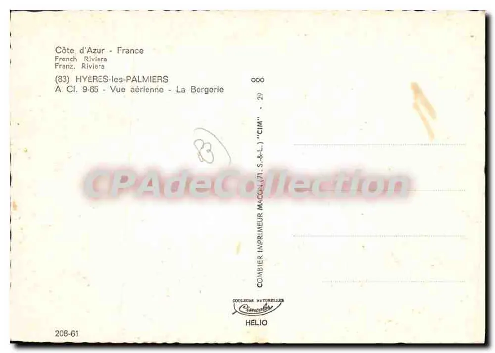 Hyères-les-Palmiers — Luftbild — La Bergerie — CIM - Rückseite