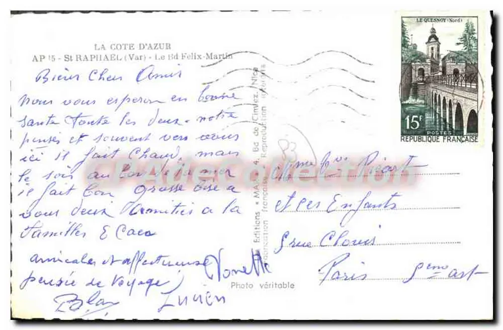 Saint-Raphaël (Var) — Vista da Costa Azul — Edições Felix-Martin - Verso