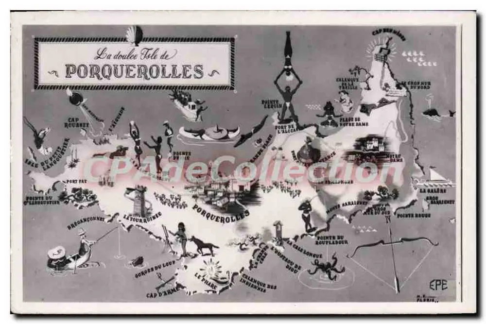 La douce île de PORQUEROLLES — carte postale illustrée — EPE - Recto