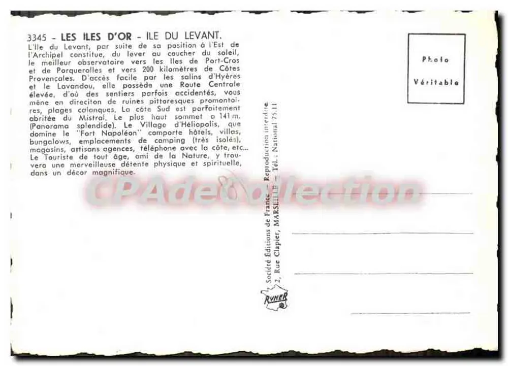 Insel Levant — Illustrierte Touristenpostkarte — Éditions de France, Nr. 3345 - Rückseite