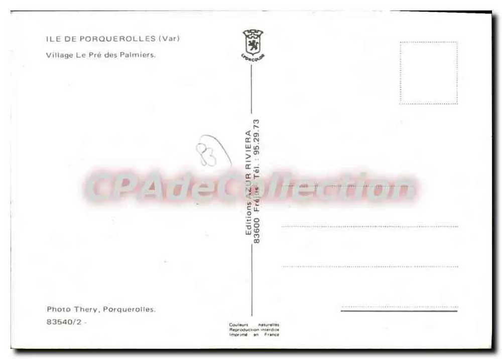 Insel Porquerolles — Dorf Le Pré des Palmiers — Editions Azur Riviera - Rückseite