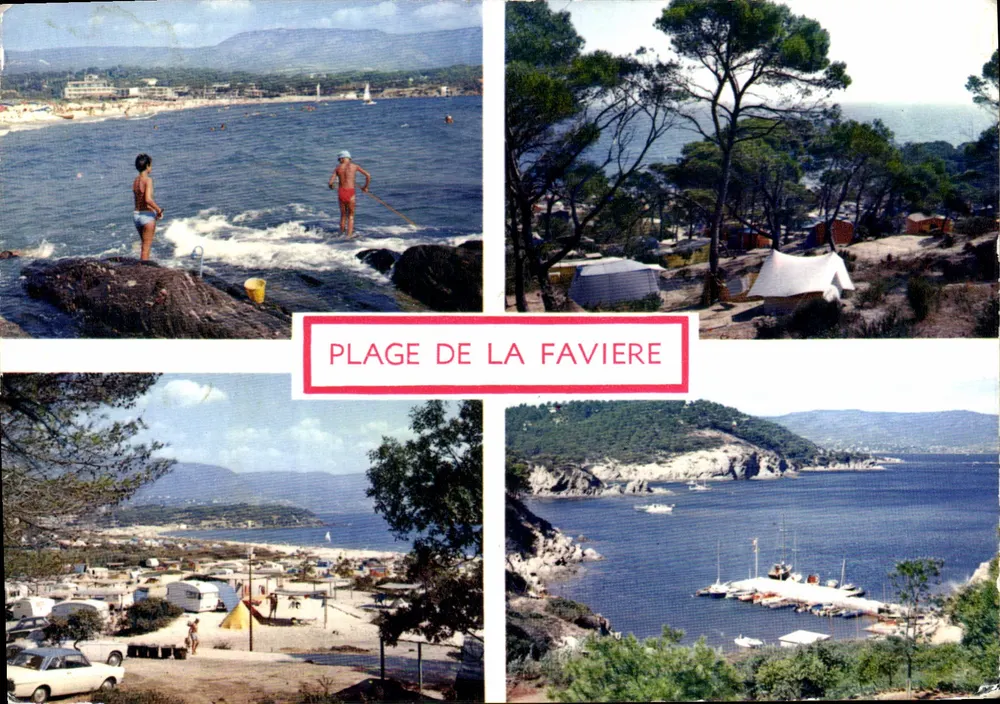 Strand von La Favière — Panoramablick und Camping — unbekannter Verleger - Vorderseite