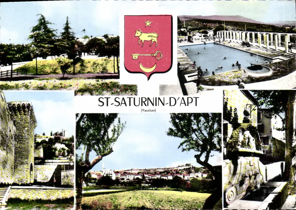 St-Saturnin-d'Apt — vista panorâmica, piscina, castelo, igreja — editor C. Bigas, n°2C - Frente
