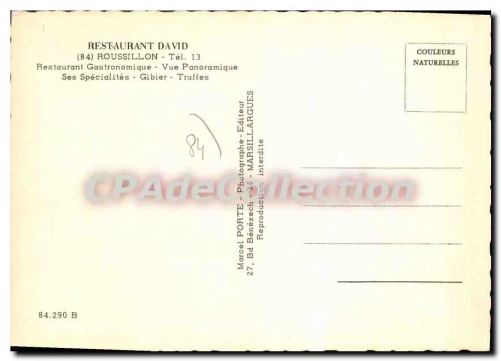 Restaurant David — Roussillon in der Provence — Marcel Porte, Verlag - Rückseite