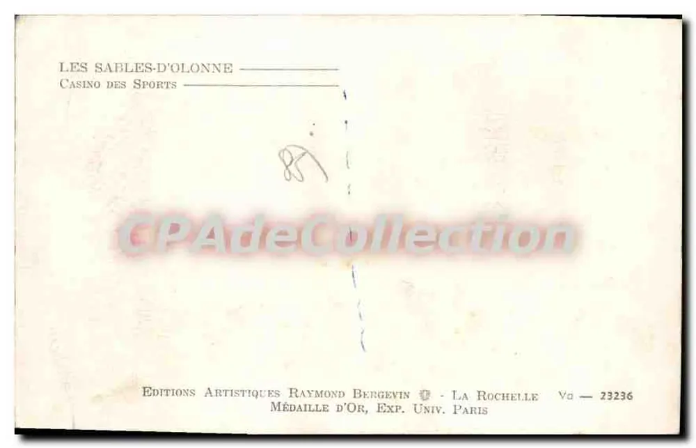 Les Sables-d'Olonne — Casino des Sports — Éditions Artistiques Raymond Bergevin - Rückseite