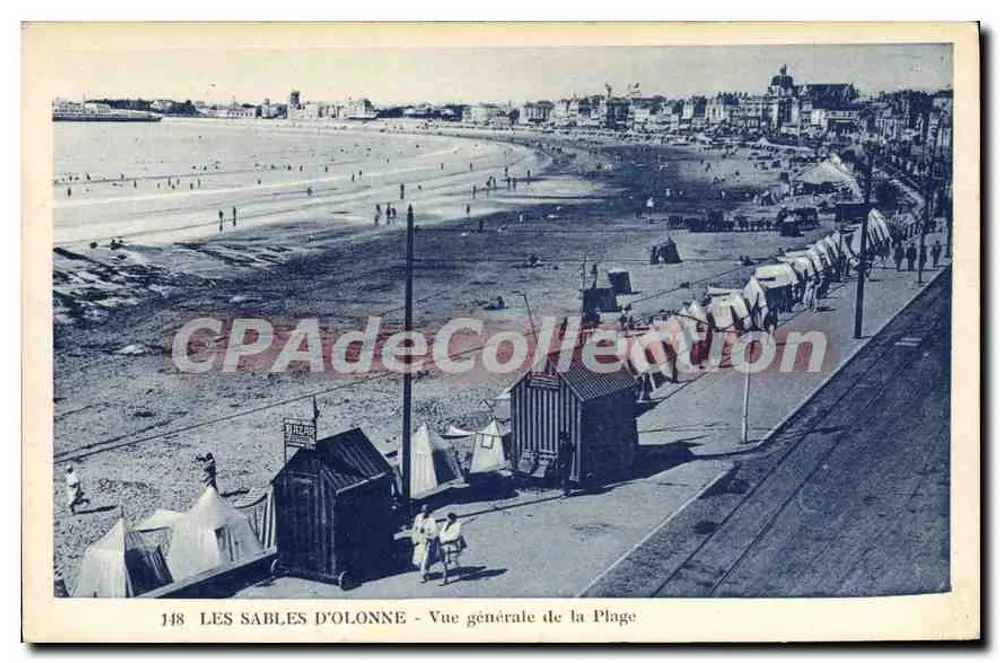 Les Sables d'Olonne - Vista general de la Playa — Tarjeta postal antigua de Collection, n° 148 - Anverso
