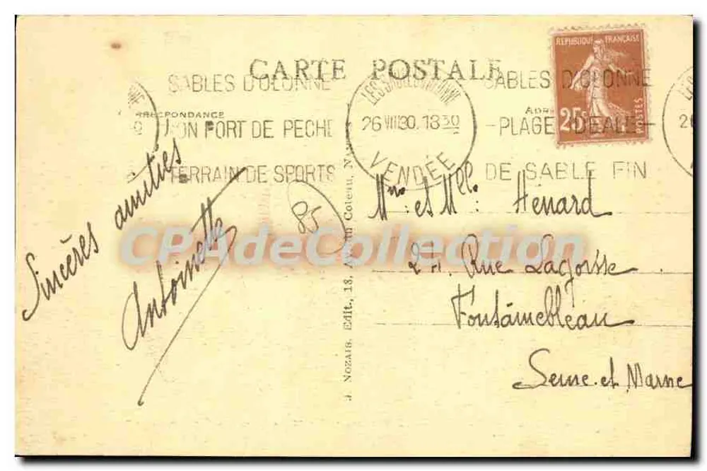Les Sables-d'Olonne (Vendée) — Ein Stück vom Hafen bei Dämmerung — J. Nozaïr, Verlag Nr. 244 - Rückseite