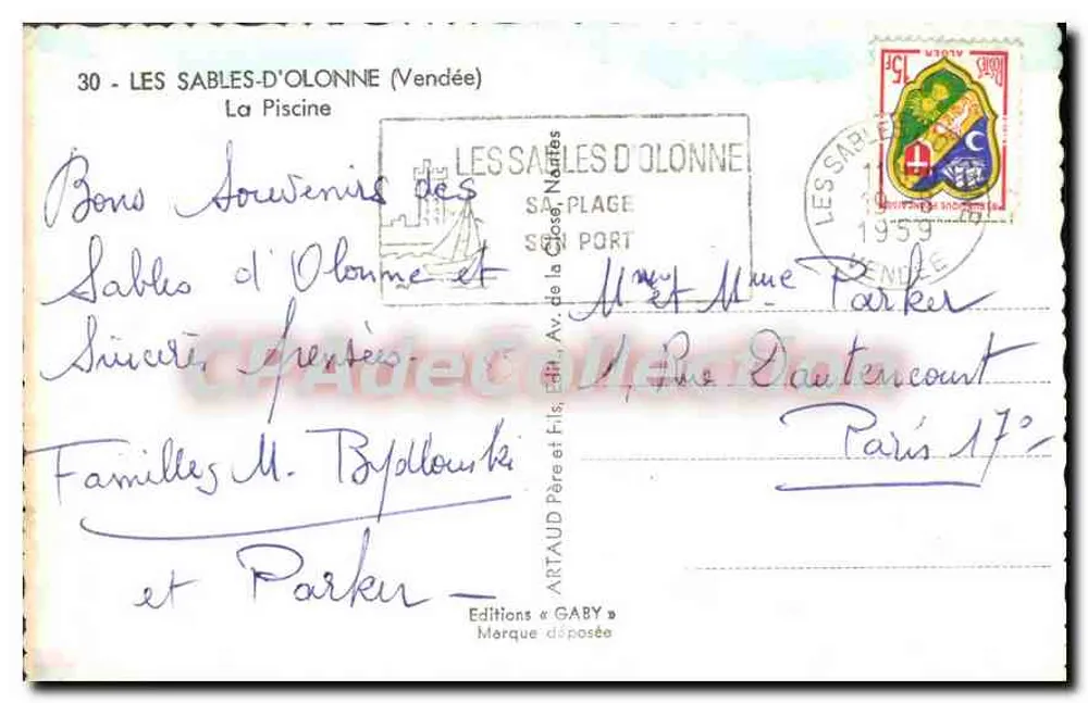 Les Sables-d'Olonne — A Piscina — Edições Gaby - Verso
