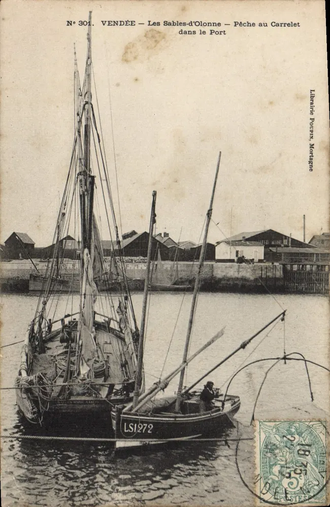 Les Sables-d'Olonne — Fischen mit Carrelet am Hafen — Librairie Poupin, Mortagne - Vorderseite
