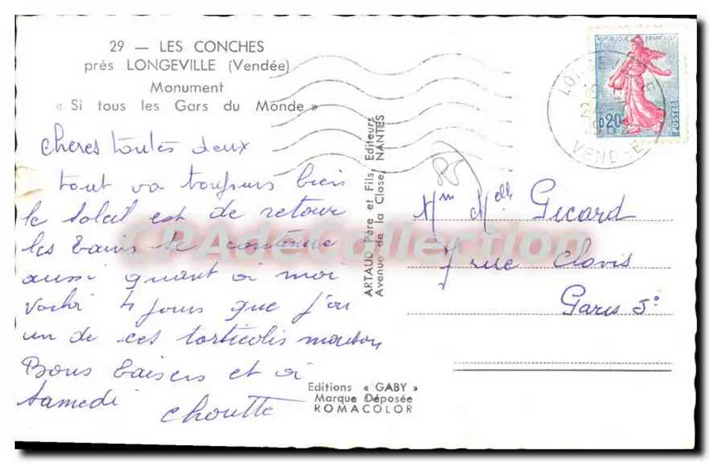 Les Conches bei Longeville (Vendée) — Denkmal « Si tous les Gars du Monde » — Éditions Gaby - Rückseite