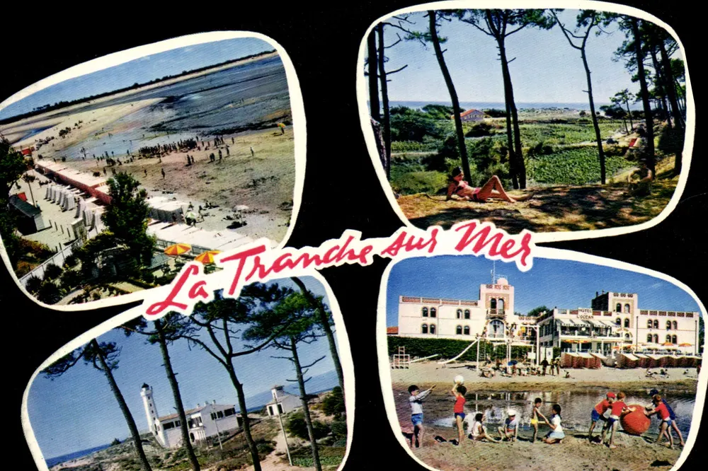 La Tranche-sur-Mer — Blick auf den Strand, Leuchtturm, Hotel und Kiefernwälder — Verlag Mérichrome - Vorderseite