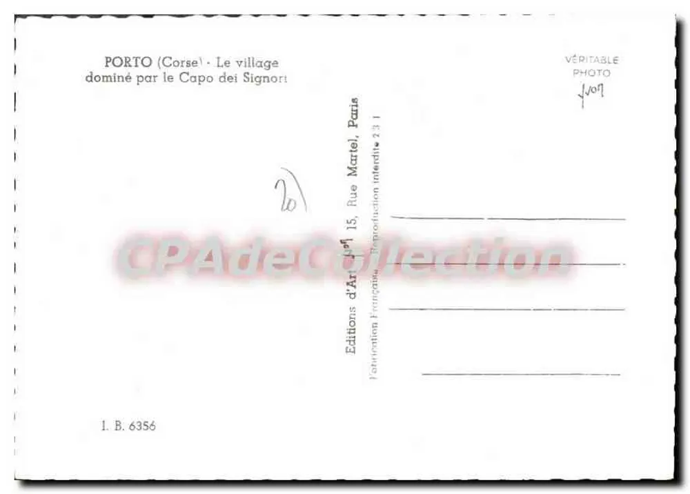Porto (Korsika) — Dorf, dominiert von Capo dei Signori — Éditions d'Art français, Paris - Rückseite
