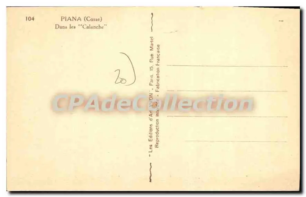 Piana (Córsega) — Nas "Calanche" — Edições d'Art AVON - Verso