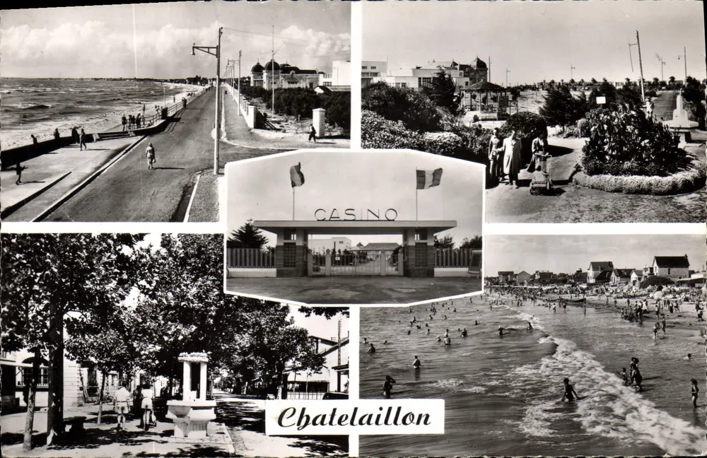 Châtelaillyon — Panoramablick auf das Kasino, den Damm und den Strand — unbekannter Verleger, Seriennummer nicht sichtbar - Vorderseite