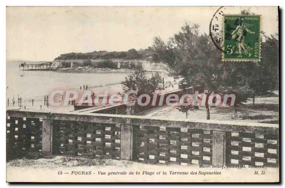 Fouras — Allgemeiner Blick auf den Strand und die Terrasse des Sapinettes — Marcel Delboy, Phototypie, Bordeaux - Vorderseite