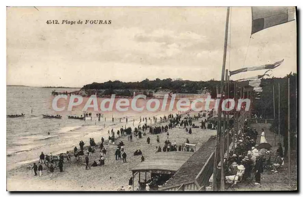 Pływa na plaży FOURAS — widok z ruchliwej plaży — R. Bergervin, wydawca, La Rodeille - Awers