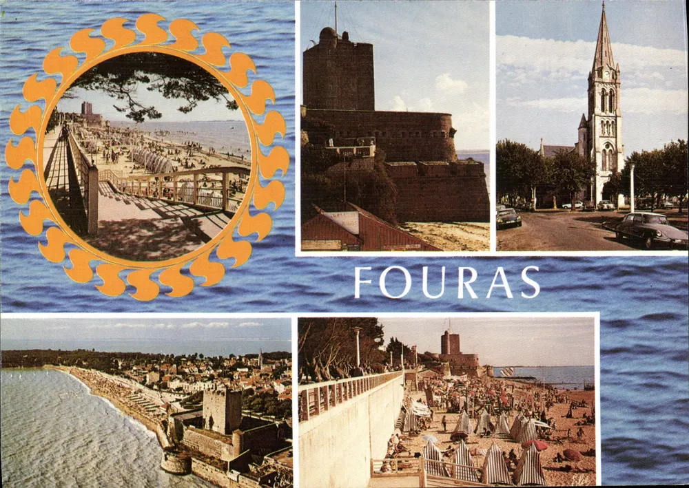 Fouras — Vista general de la playa y de la iglesia — Editor Véto-Hugo, Burdeos - Anverso