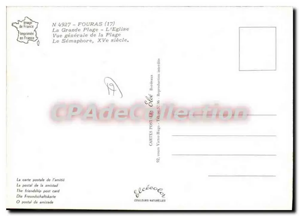 Fouras — Vista general de la playa y de la iglesia — Editor Véto-Hugo, Burdeos - Reverso