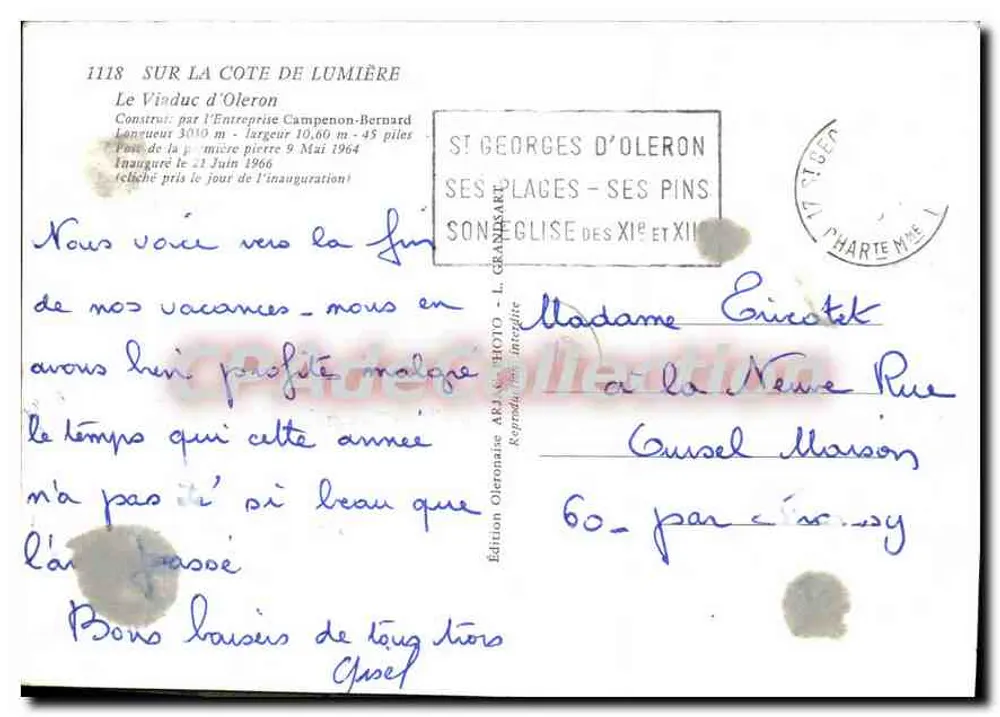 Viadukt von Oleron — eingeweiht am 21. Juni 1966 — Ausgabe ARJAC - Rückseite