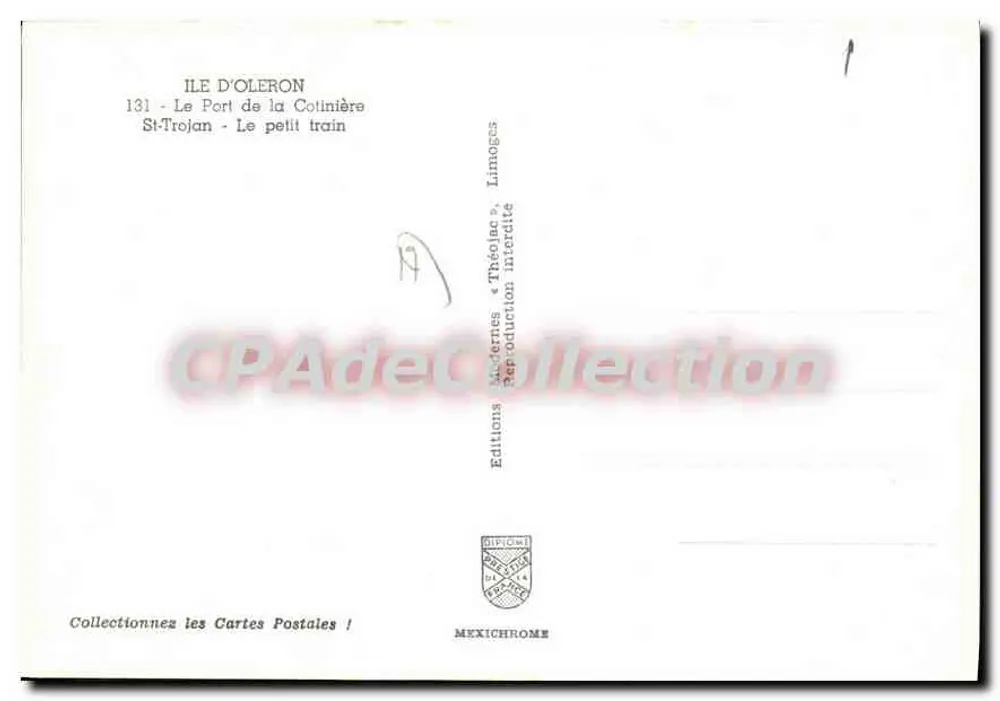 Ilha de Oléron — Porto de La Colinière e pequeno trem — Edições Théolojac - Verso