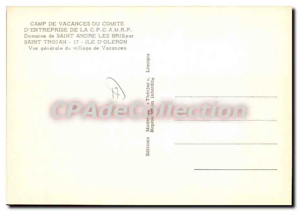 Camp de férias do comitê de empresa da C.P.C.A.M.R.P. — Domaine de Saint André - Île d'Oléron — Edições Théojac - Verso