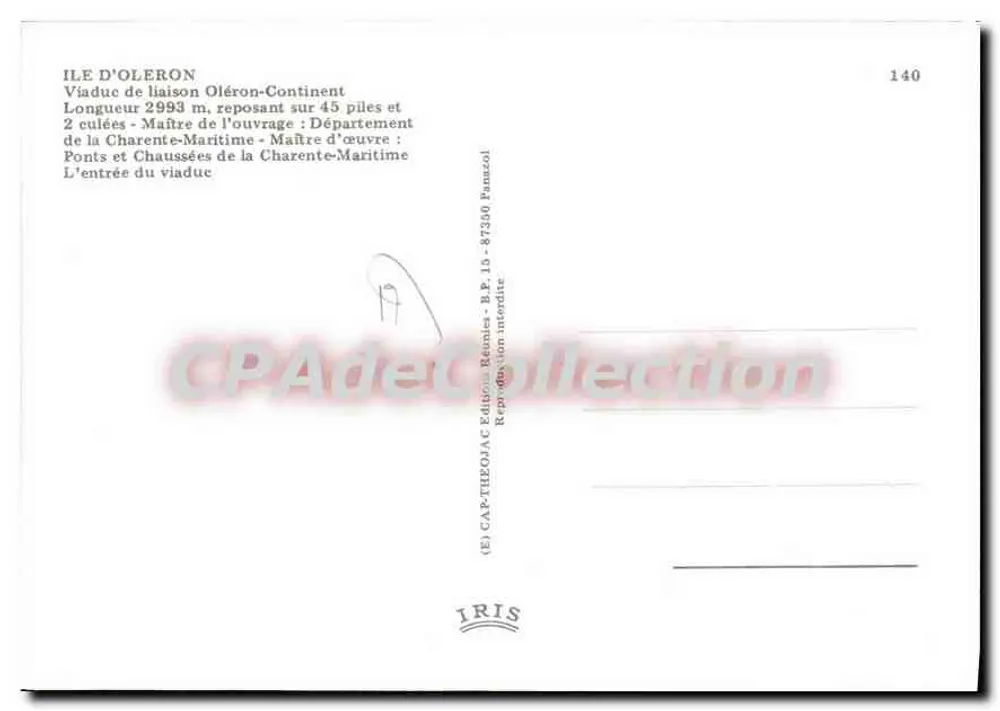 Viaduto de ligação Oléron-Continent — 2993 m, 45 pilares — editor IRIS, n° 140 - Verso