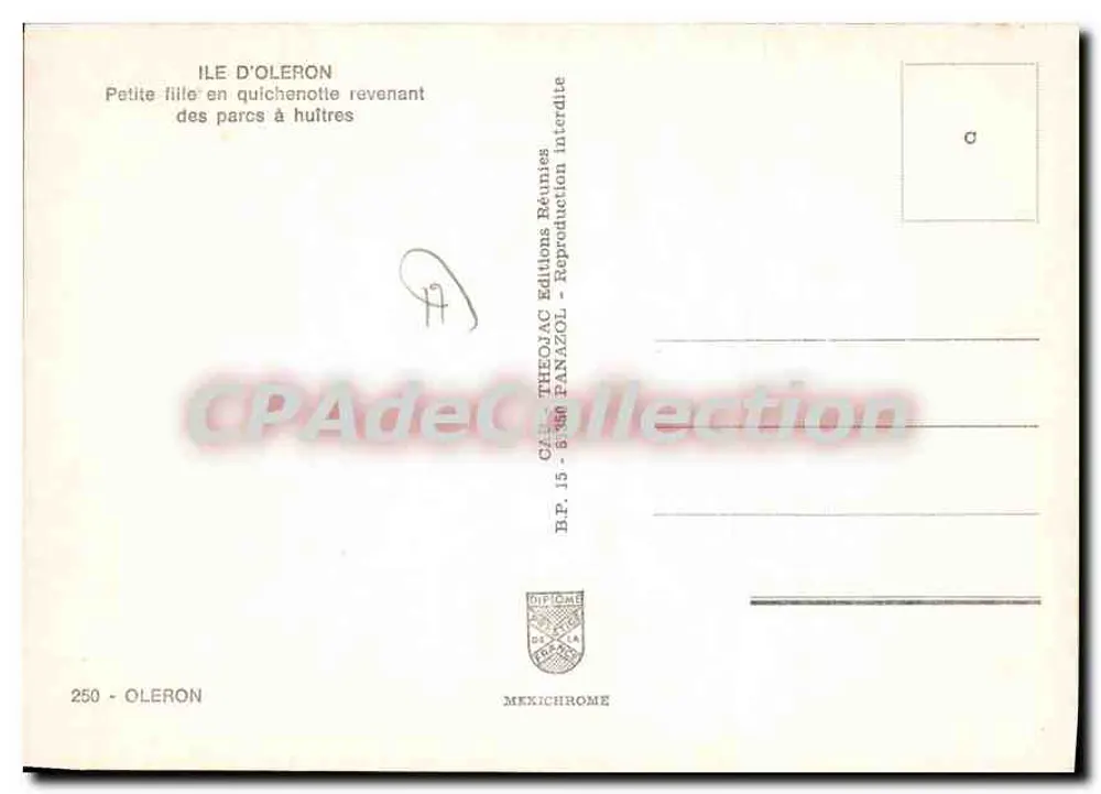 Kleine Mädchen in einem Korb auf dem Rückweg von den Austernzuchten — Insel Oleron — Éditions Panazol - Rückseite