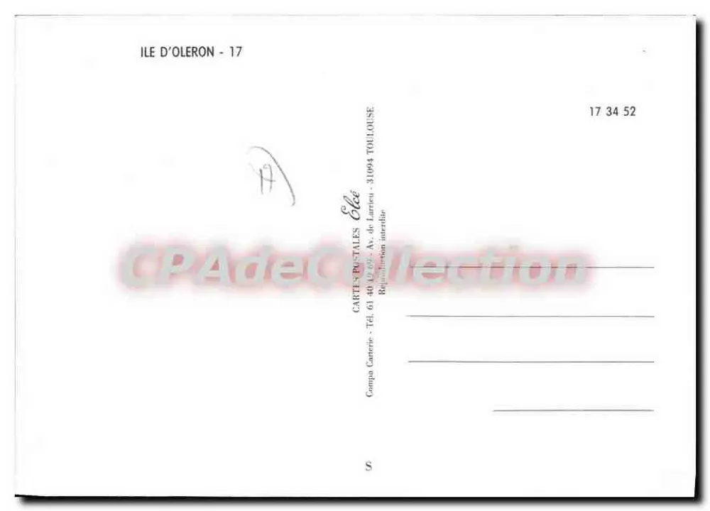 Wyspa Oléron — ilustrowana karta pocztowa — Wydawca Élé, Toulouse - Rewers