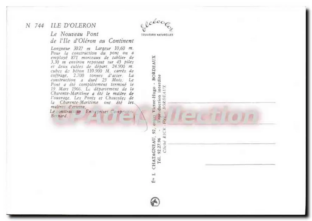Ilha de Oleron — O Novo Ponte — Editor Elcé, n° 744 - Verso