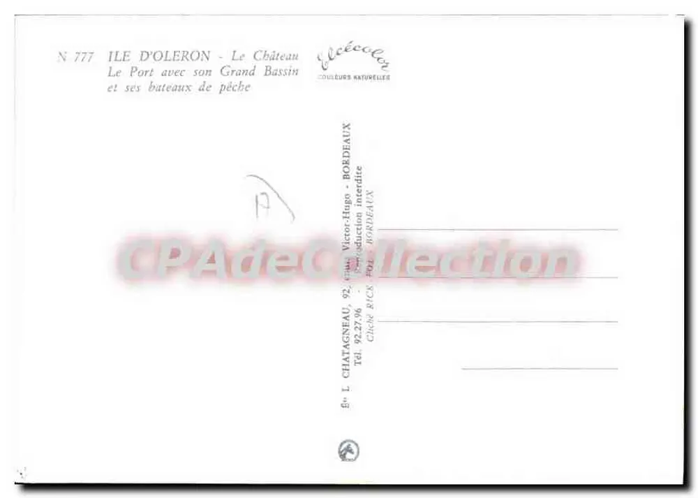 Insel Oleron — Der Hafen mit seinem großen Bassin und Fischereibooten — Verlag Elcé, Nr. 777 - Rückseite