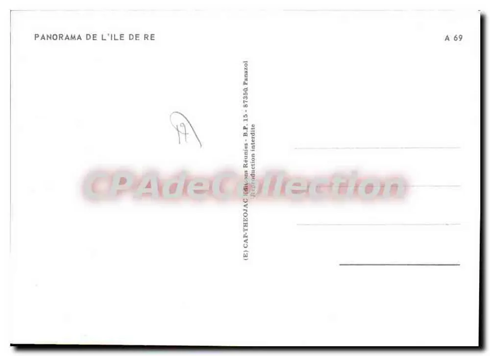 Panorama da Ilha de Ré — Editor Panazol, n° A 69 - Verso