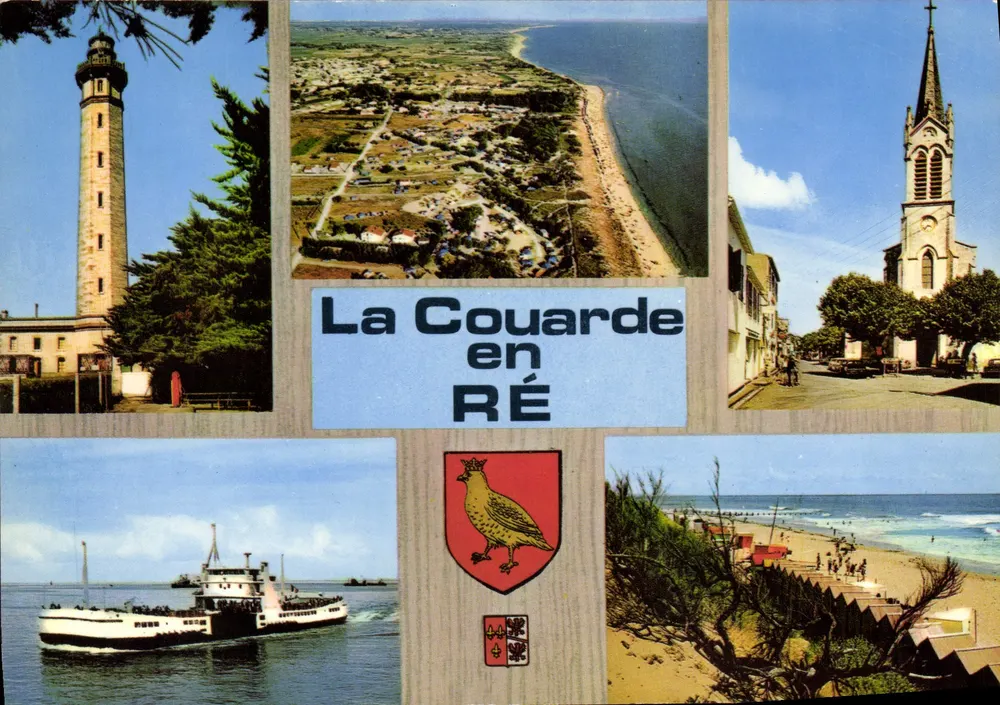 La Couarde in Ré — algemene uitzicht, lantaarn, kerk, boot en strand — Edities Théolaz - Voorkant