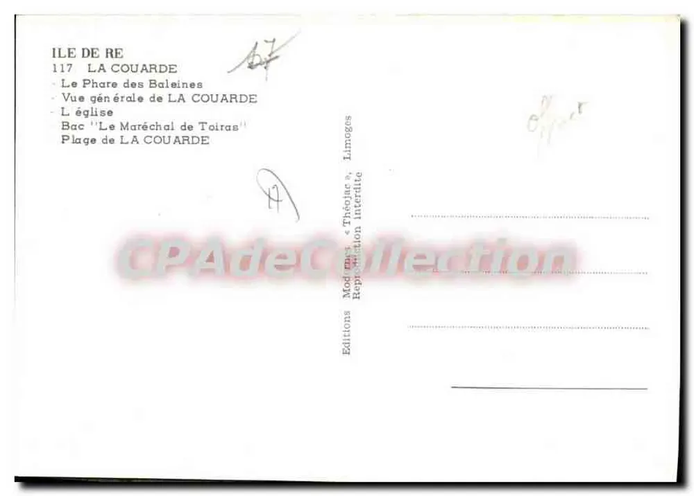 La Couarde in Ré — algemene uitzicht, lantaarn, kerk, boot en strand — Edities Théolaz - Achterkant