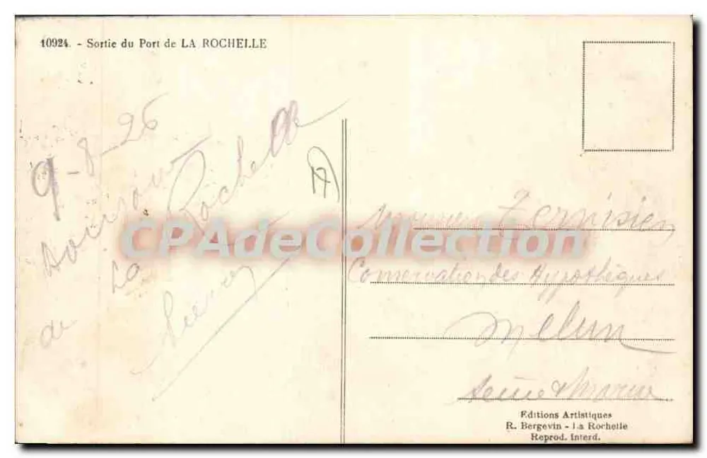 Saída do Porto de La Rochelle — Edições Artísticas R. Bergevin — n° 10924 - Verso