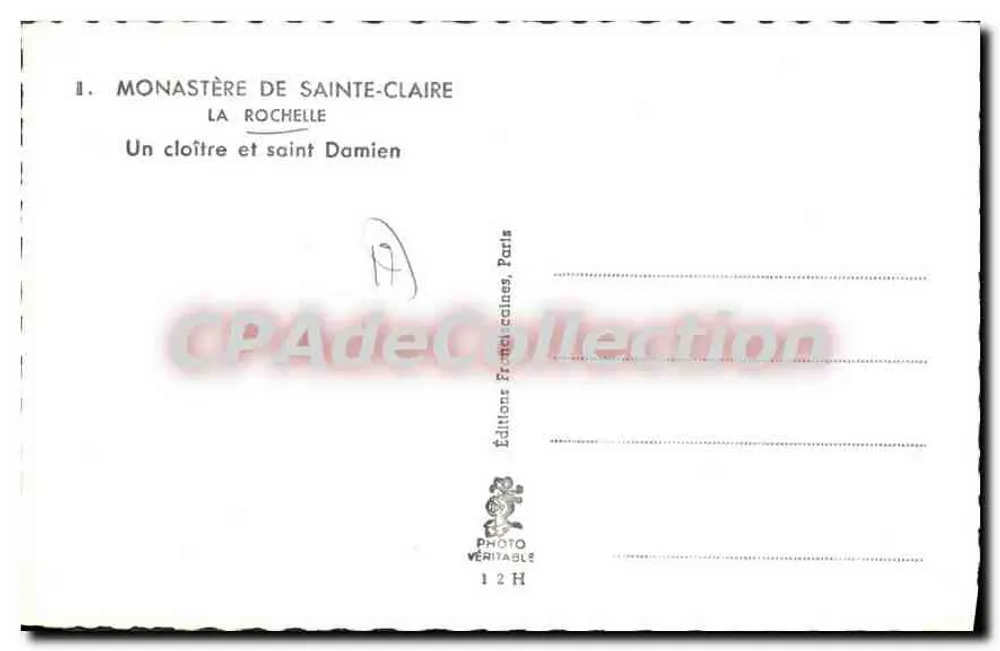 Kloster Sainte-Claire — La Rochelle — Éditions Françaises, Paris - Rückseite