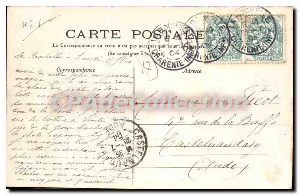 La Rochelle - Praça Duperré — vista animada com estátua e loja 'La Lafarge Succ' — editor desconhecido, n° 20 - Verso