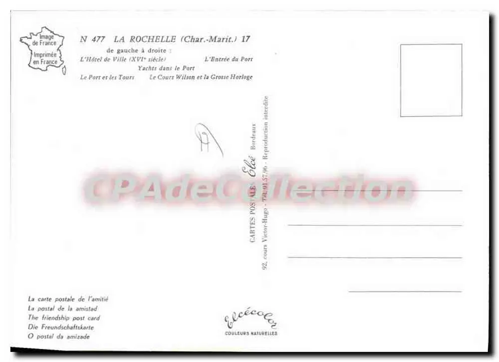 La Rochelle — Erinnerung — Verlag Elée, Nr. 477 - Rückseite