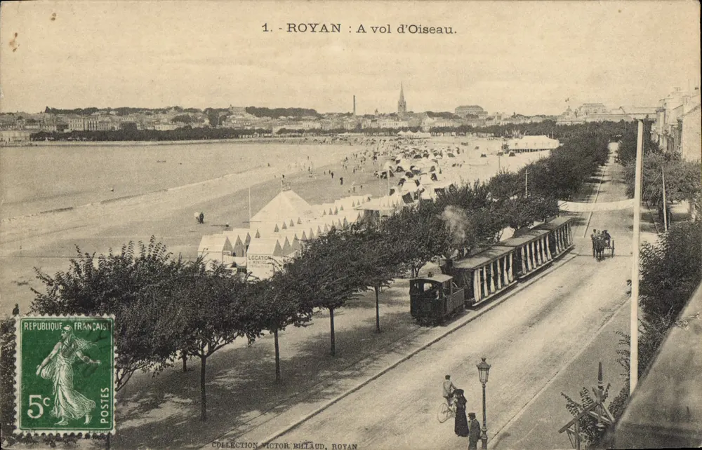 Royan : A vol d'Oiseau. — Vista da praia e do trem — Editor não identificado, n° de série 1 - Frente