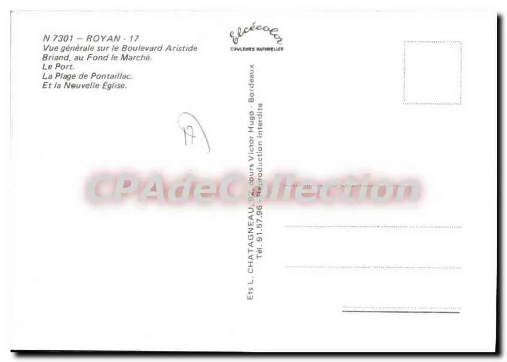 Royan — Erinnerung an Royan — Verlag Élécoeur, n° 7301 - Rückseite