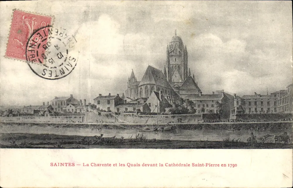 Saintes — Die Charente und die Quais vor der Kathedrale Saint-Pierre im Jahr 1790 - Vorderseite