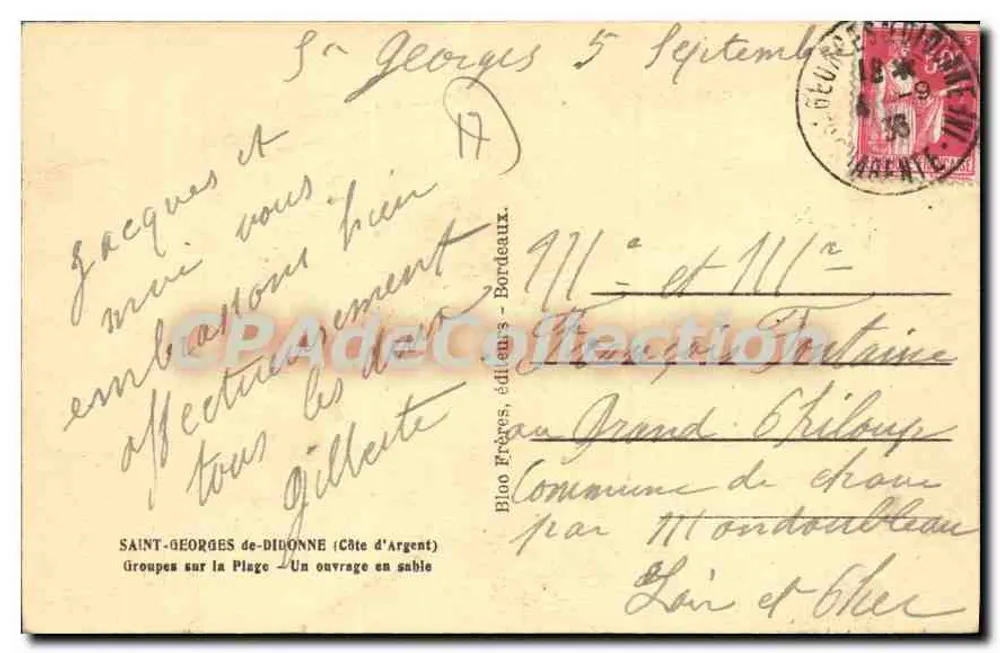 Saint-Georges-de-Diddonne — Gruppen am Strand — Ein Sandwerk — Bloo Frères, Verlage - Bordeaux - Rückseite