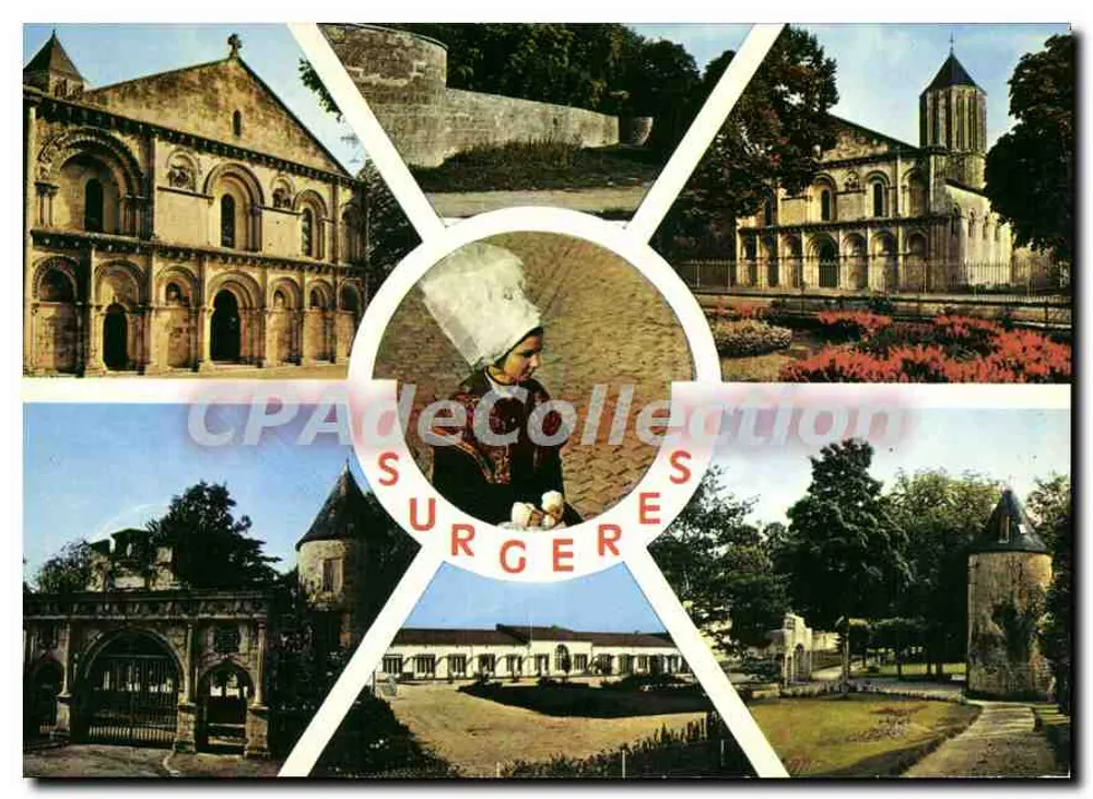 Surgères — Chiesa di Nostra Signora, Porta del Rinascimento, Casa di Riposo, Giardino Pubblico — Edizione Rénies - Recto