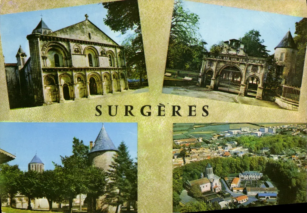 Surgères — romanische Kirche, Renaissance-Tür, Schloss, allgemeine Ansicht — Modern Editions Théodor Jar - Vorderseite