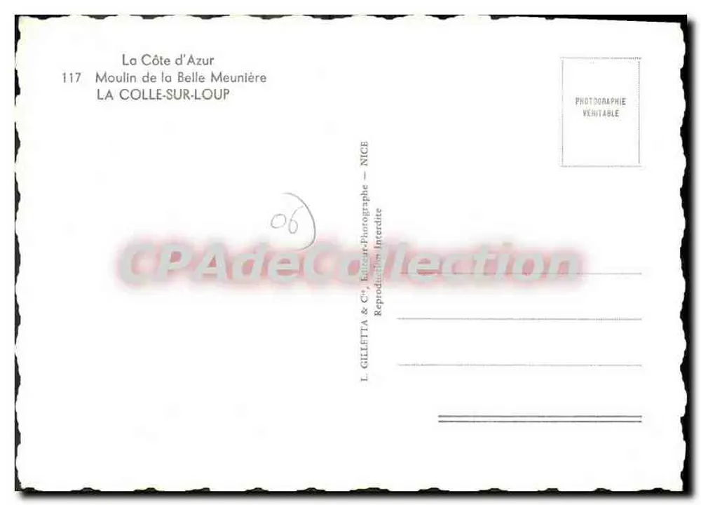 La Colle-sur-Loup — Moulin de la Belle Meunière — L. Gilletta & Cie, Photographe, Nice - Verso