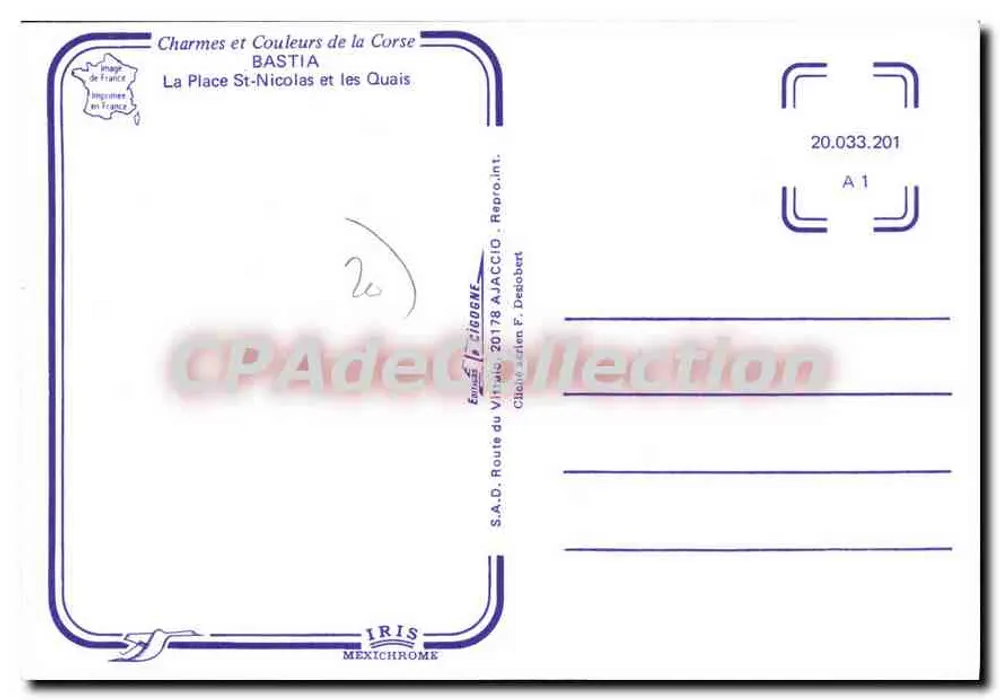 Bastia — A Place St-Nicolas e os Quais — S.A.D. CIGOGNE, Repro.Int. 20.033.201 - Verso