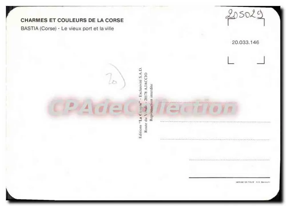Bastia (Korsika) — Der alte Hafen und die Stadt — Editions 'La Cheque' - 20.033.146 - Rückseite