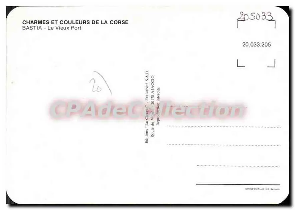 Bastia - O Velho Portos — Encantos e cores da Córsega — Edição 'La Corse' - Exclusividade S.A.D. JACCIO - Verso