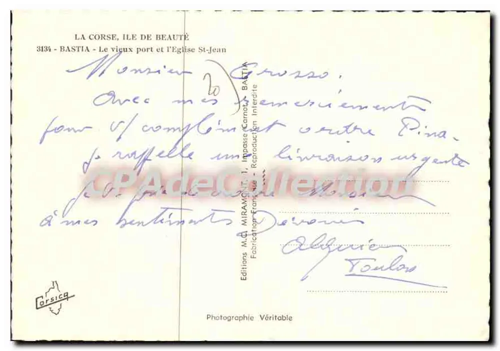 Bastia - Korsika. Der alte Hafen — Kirche Saint-Jean — Editions M.C. Miramont, Bastia - Rückseite