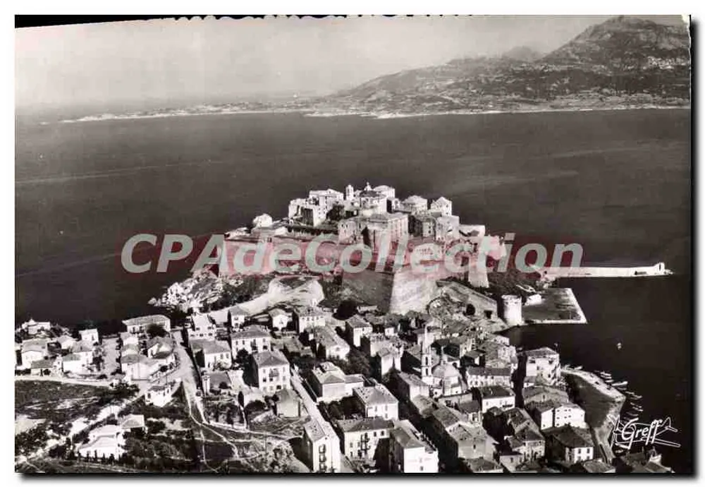 Calvi (Corse) — Vue aérienne du port, de la citadelle et de la cathédrale — Éditions Greff, Paris - Recto