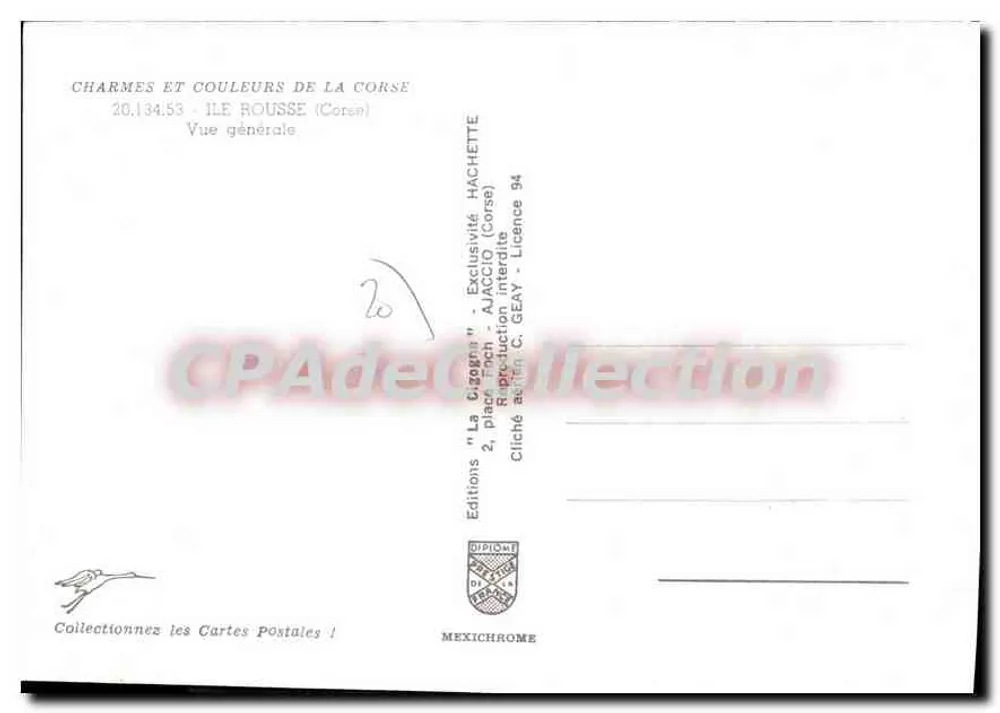 Ile Rousse — Vue générale — Éditions 'La Cigogne' et MEXICHROME - Verso
